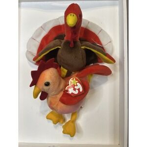 NWT TY Beanie Babies – Vintage Gobbles the Turkey And Strut The Rooster